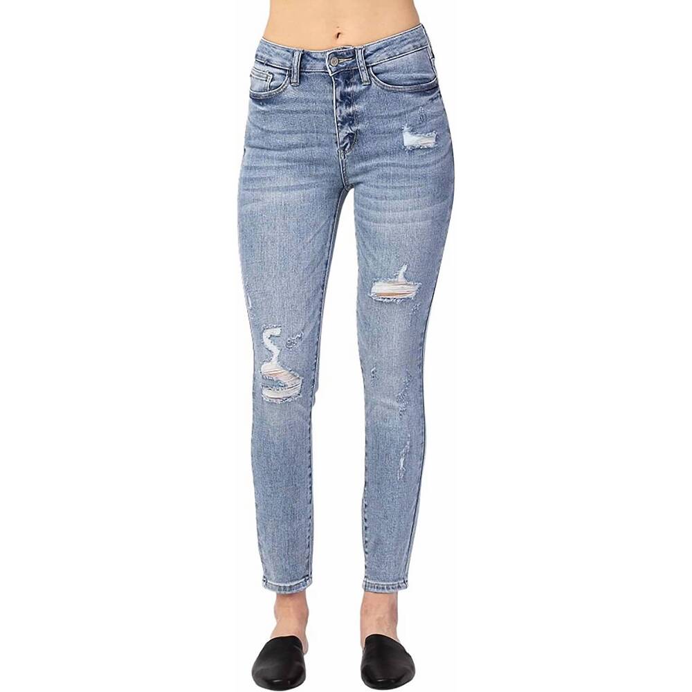 NEW JUDY BLUE high rise destroyed skinny jeans in light blue